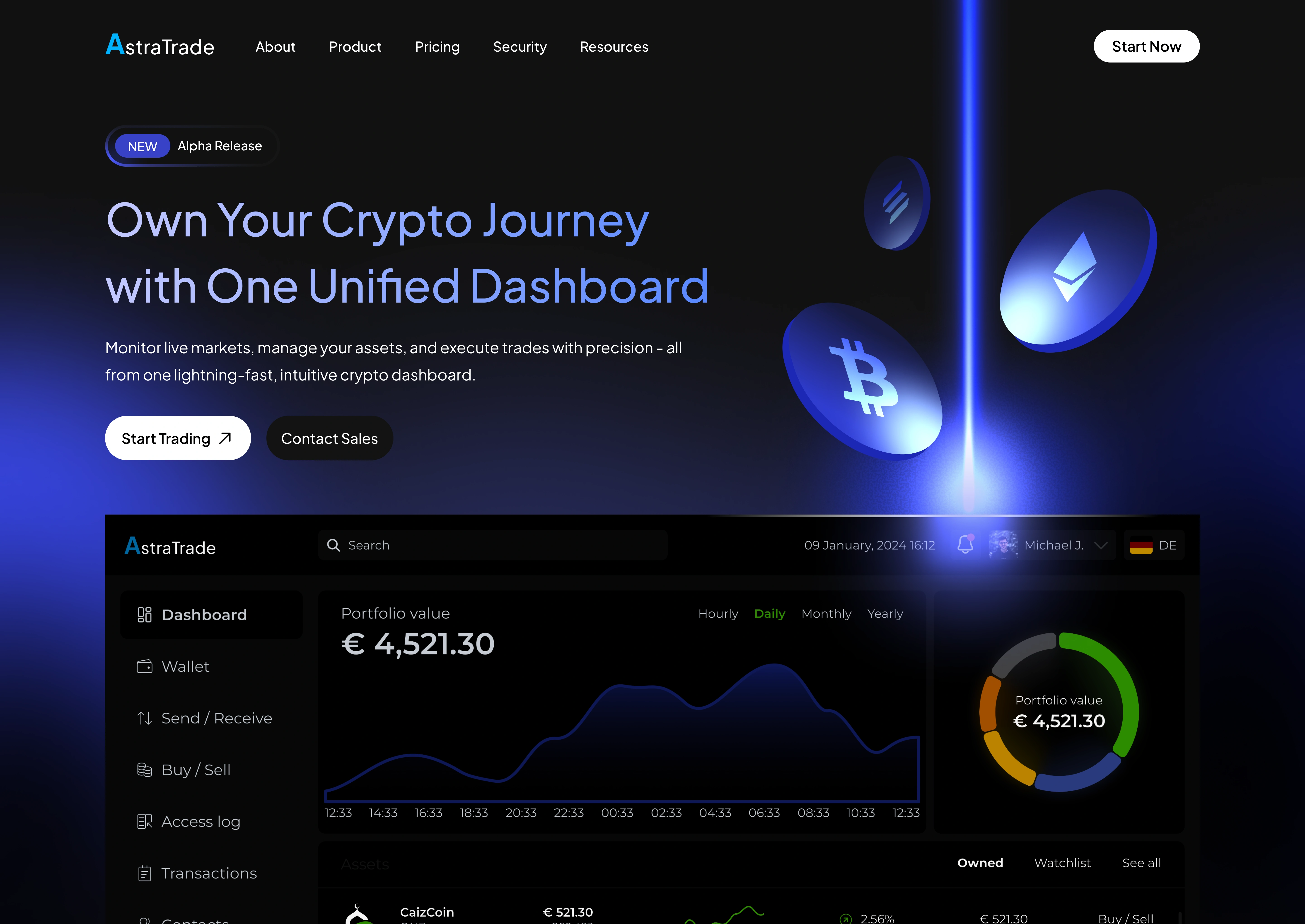 AstraTrade trading platform landing page design