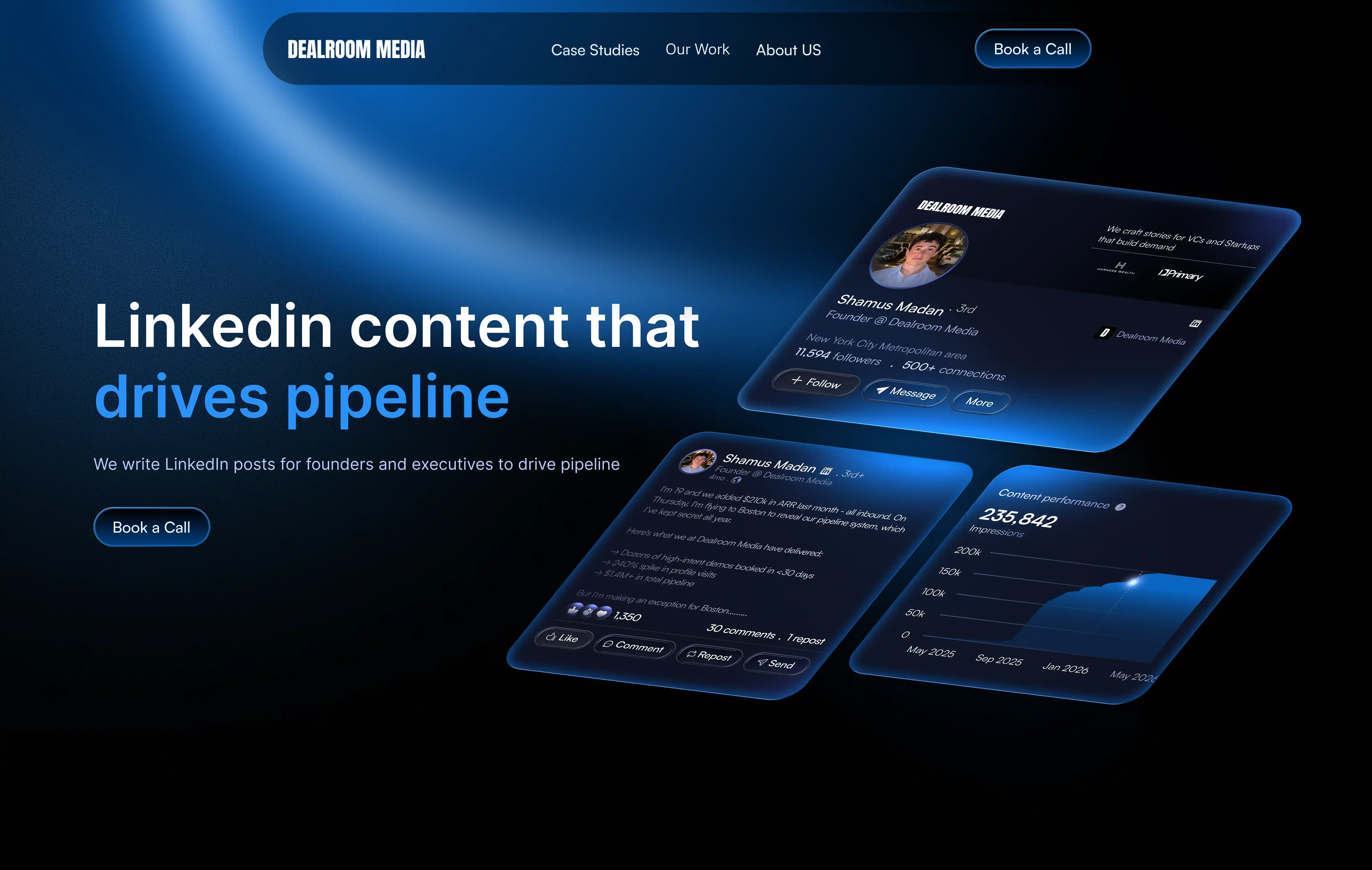 Dealroom platform landing page design