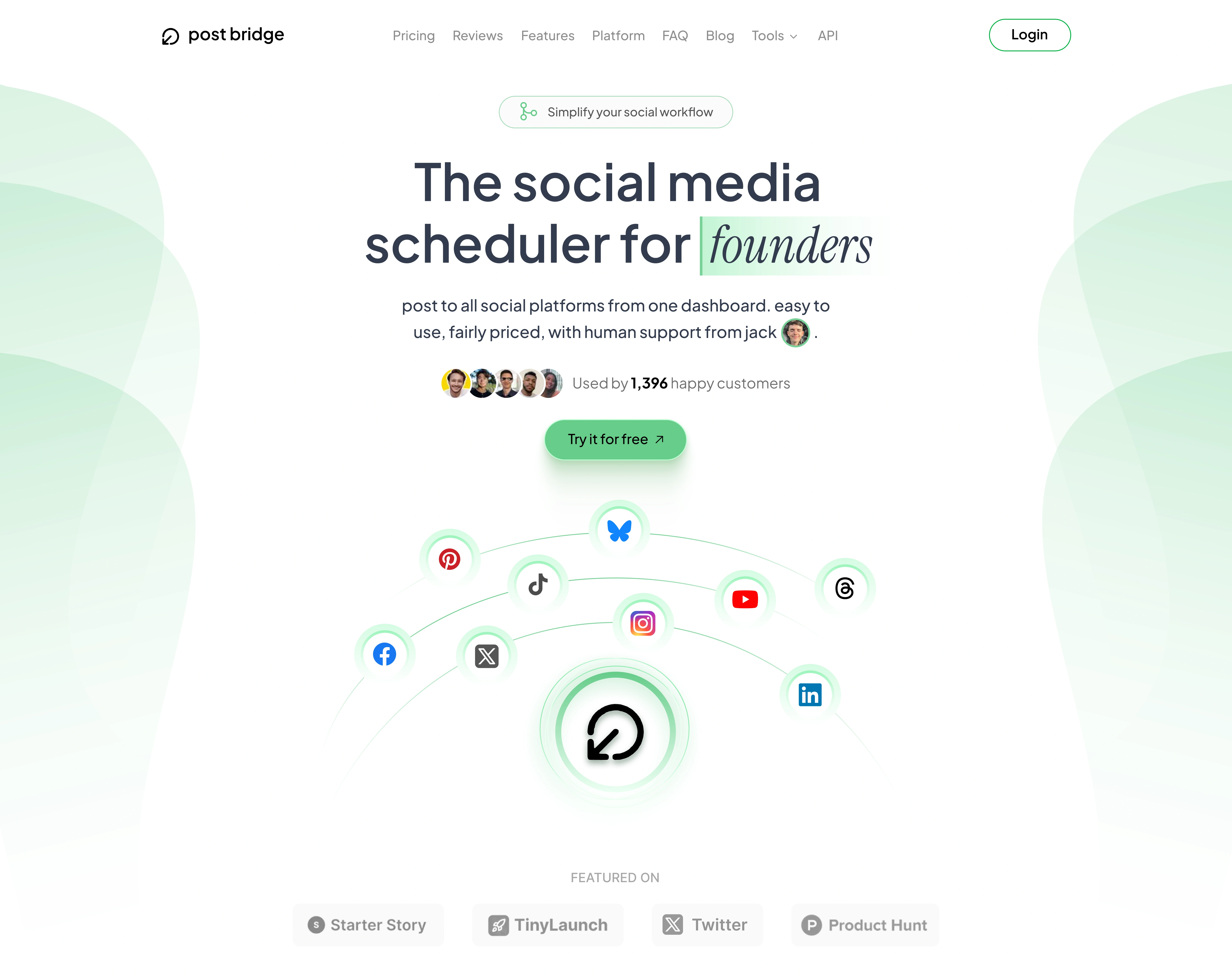 Post Bridge social scheduler landing page design