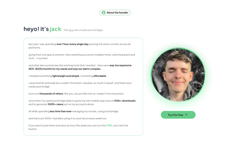 Post Bridge - Social Media Scheduler Marketing Site | Web Design Case Study 2